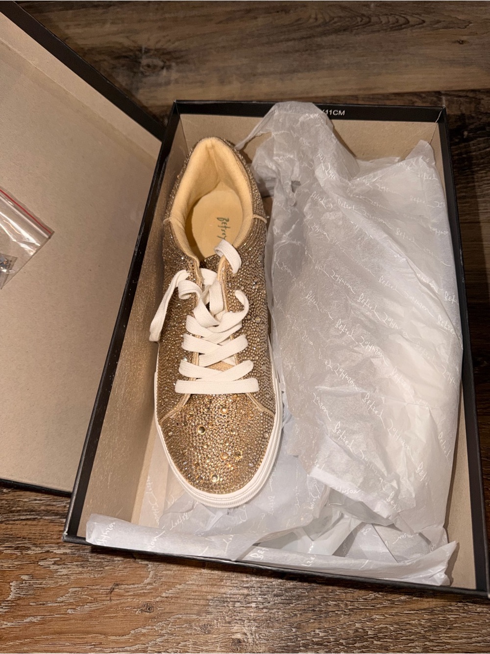 Betsey Johnson Gold Glitter Lace-Up Sneaker with White Laces